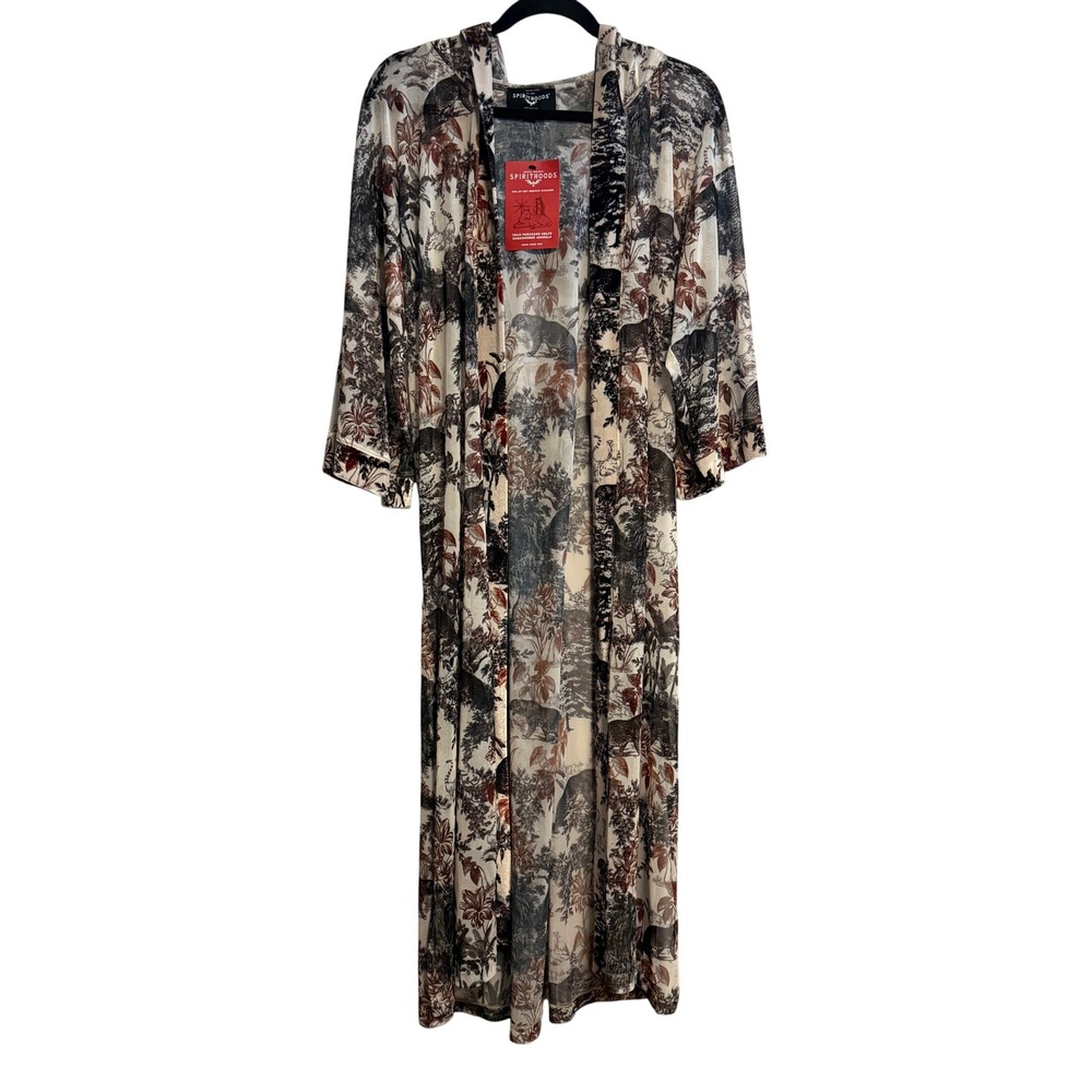 SpiritHoods Festival Kimono Jungle Animal Print Mesh Hooded NWT Size S/M - Picture 3 of 16